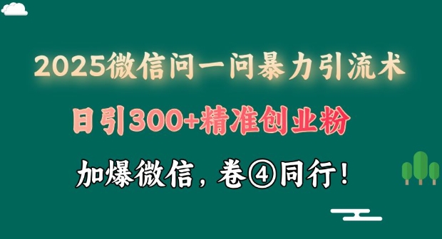 2025最新微信问一问暴力引流术揭秘，日引300+创业粉，单日变现四位数-58创网