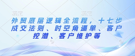 外贸底层逻辑全流程，十七步成交法则、时空角逼单、客户挖潜、客户维护等-58创网