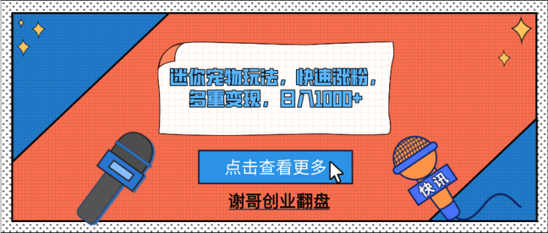迷你宠物玩法，快速涨粉，多重变现，日入1000+-58创网
