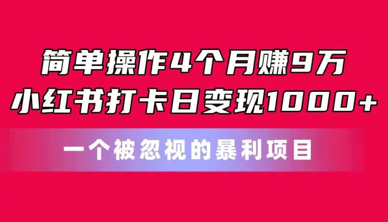 简单操作4个月赚9万！小红书打卡日变现1000+！一个被忽视的暴力项目-58创网