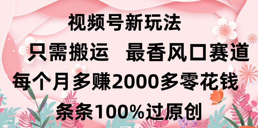 日入2000+，条条100%过原创，视频号最香风口赛道，小白轻松上手-58创网