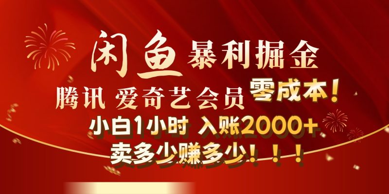 闲鱼全新暴力掘金玩法，官方正品影视会员无成本渠道!小自1小时保底收入2000+-58创网