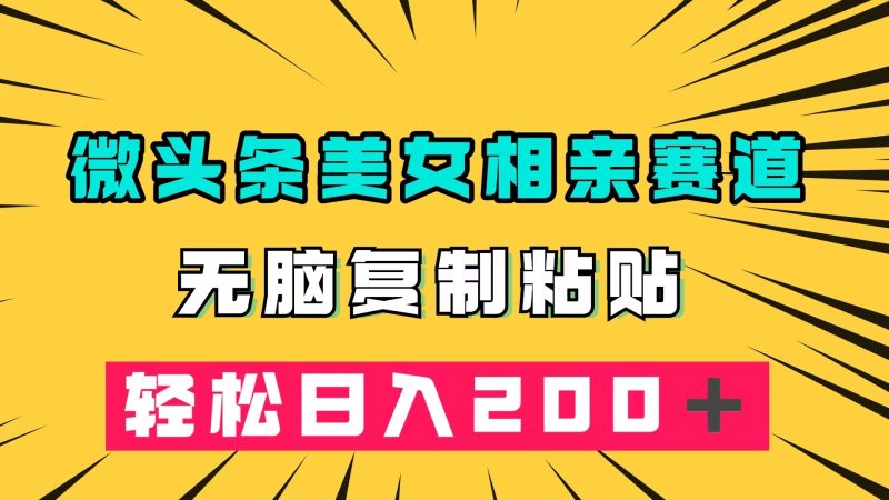 微头条冷门美女相亲赛道，无脑复制粘贴，轻松日入200＋-58创网