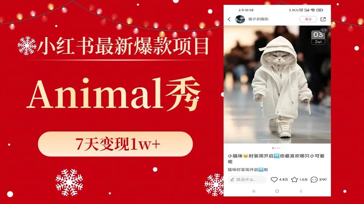小红书最新爆款项目，Animal秀，7天变现1w+-58创网