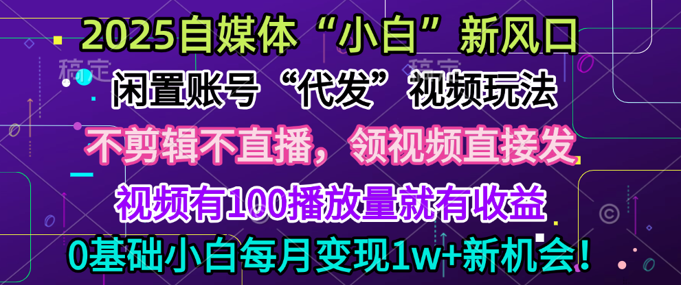 2025每月躺赚5w+新机会，闲置视频账号一键代发玩法，0粉不实名不剪辑，领了视频直接发，0基础小白也能日入300+-58创网