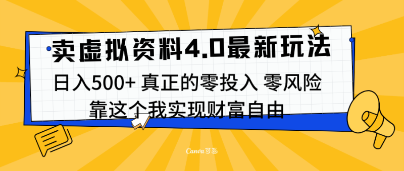 线上卖虚拟资料新玩法4.0，实测日入500左右，可批量操作，赚第一通金-58创网