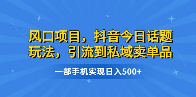 风口项目，抖音今日话题玩法，引流到私域卖单品，一部手机实现日入500+-58创网