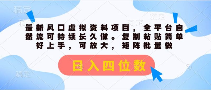 最新风口虚拟资料项目，全平台自然流可持续长久做。复制粘贴 日入四位数-58创网