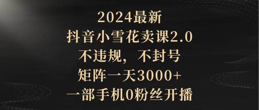 2024最新抖音小雪花卖课2.0 不违规 不封号 矩阵一天3000+一部手机0粉丝开播-58创网