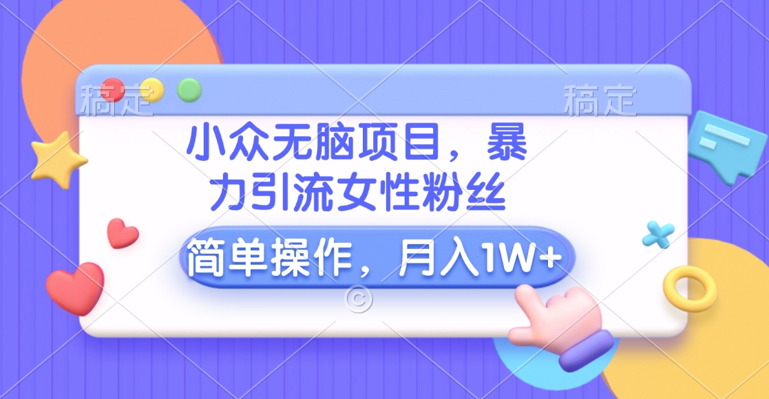 小众无脑项目，暴力引流女性粉丝，简单操作，月入10000+元-58创网