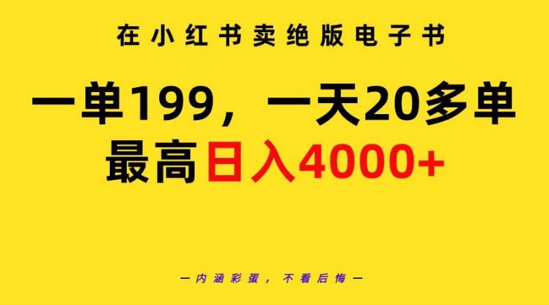 在小红书卖绝版电子书，一单199 一天最多搞20多单，最高日入4000+教程+资料-58创网