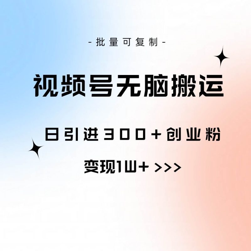 视频号无脑搬运日引300+创业粉，变现1W+可批量复制-58创网