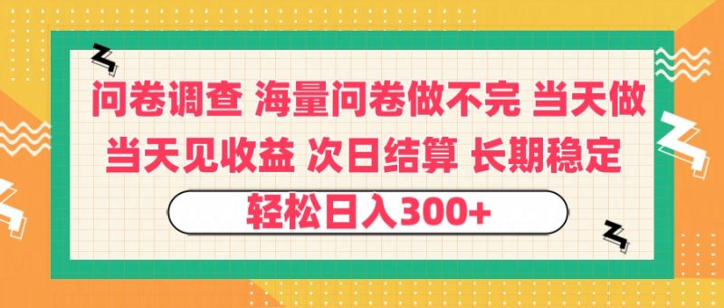 问卷调查 一手资源海量问卷做不完 次日结算 可全职可兼职 长效稳定 当天做当天见收益 轻松日入300+-58创网