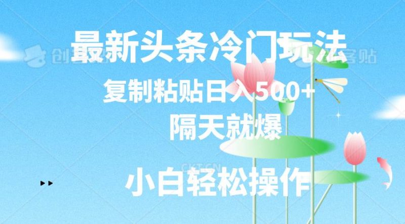 最新头条冷门玩法，隔天就爆，复制粘贴日入500+-58创网