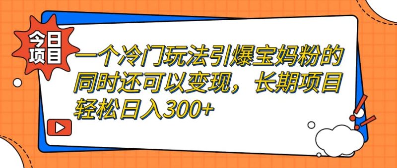 一个冷门玩法引爆宝妈粉的同时还可以变现，长期项目轻松日入300+-58创网