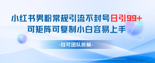 小红书男粉常规引流不封号日引99+变现简单 可矩阵可复制小白容易上手-58创网