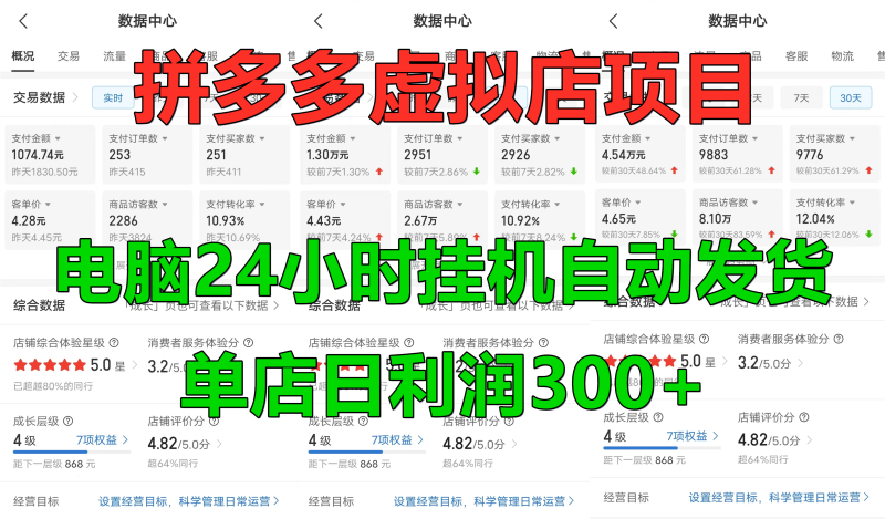 拼多多虚拟店项目，电脑挂机自动发货，单店日利润300+，可放大操作-58创网