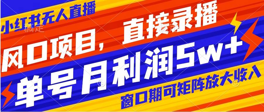 风口项目，小红书无人直播带货，直接录播，可矩阵，月入5w+-58创网