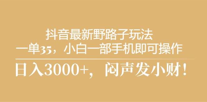 抖音最新野路子玩法，一单35，小白一部手机即可操作，，日入3000+，闷…-58创网