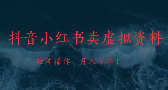 抖音小红书卖虚拟资料，市场需求一直存在，矩阵操作，月入1w+-58创网