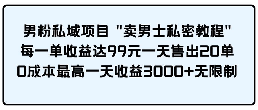 男粉私域项目 卖男士私密教程 每一单收益达99元一天售出20单-58创网