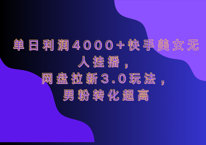 网盘拉新3.0玩法，男粉转化超高，单日利润4000+快手美女无人挂播-58创网