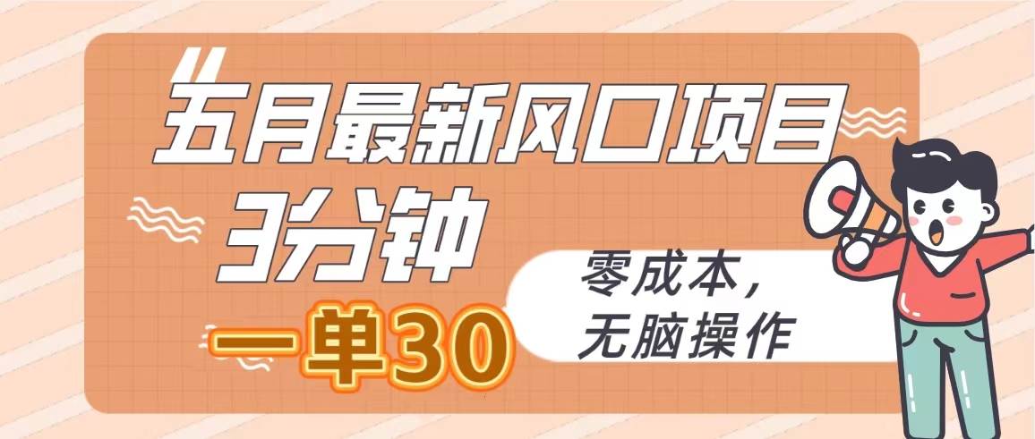 五月最新风口项目，3分钟一单30，零成本，无脑操作-58创网