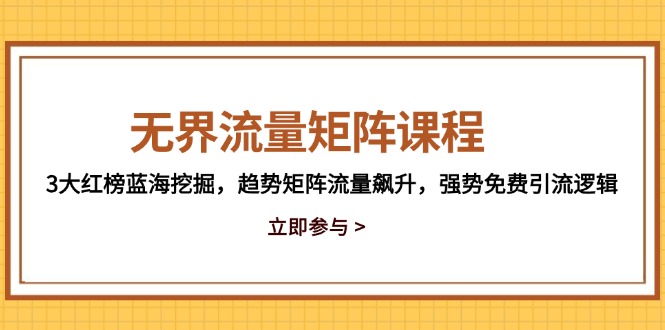 无界流量矩阵课程，3大红榜蓝海挖掘，趋势矩阵流量飙升，强势免费引流逻辑-58创网
