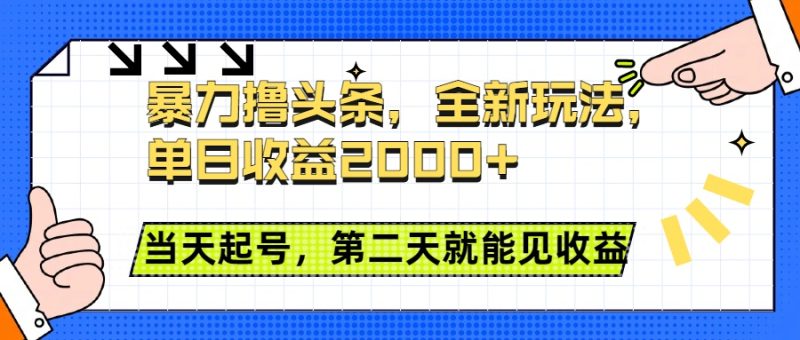 暴力撸头条全新玩法，单日收益2000+，小白也能无脑操作，当天起号，第二天见收益-58创网