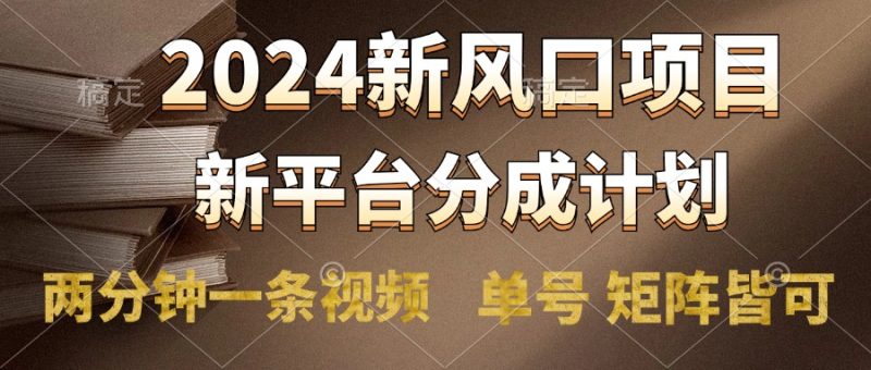 2024风口项目，新平台分成计划，两分钟一条视频，单号轻松上手月入9000+-58创网