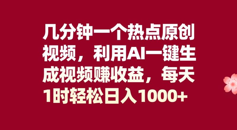 几分钟一个热点原创视频，利用AI一键生成视频赚收益，每天1时轻松日入1000+-58创网
