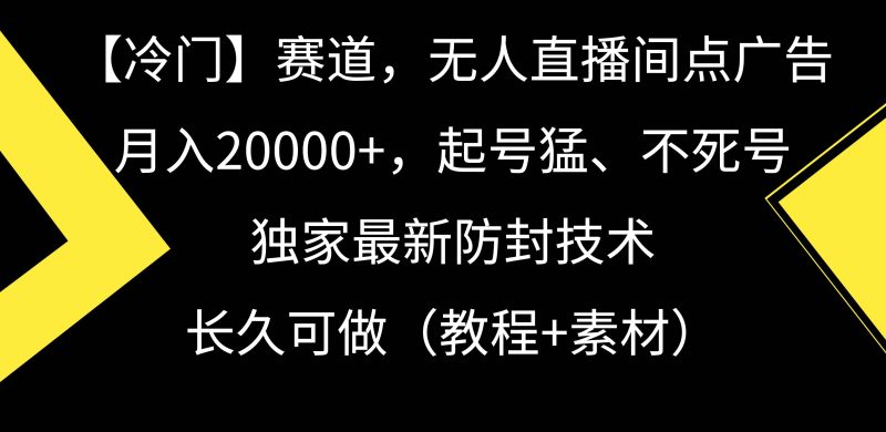 【冷门】赛道，无人直播间点广告，月入20000+，起号猛、不死号，独家最…-58创网