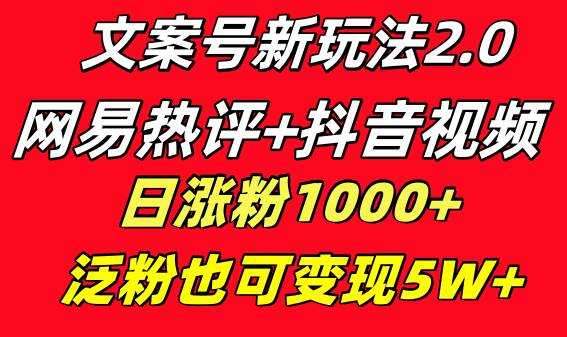 文案号新玩法 网易热评+抖音文案 一天涨粉1000+ 多种变现模式 泛粉也可变现-58创网