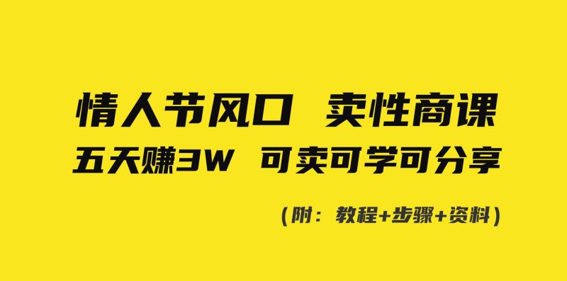 情人节风口！卖性商课，小白五天赚3W，可卖可学可分享！-58创网