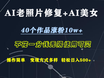 AI老照片修复+AI美女玩发 40个作品涨粉10w+ 不花一分钱使用可灵 操作简单 变现方式多样话 轻松日去500+-58创网