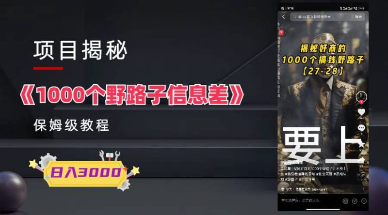 1000个野路子信息差保姆式教程-单日变现3000+的玩法解密-58创网