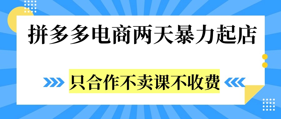 拼多多两天暴力起店，只合作不卖课不收费-58创网