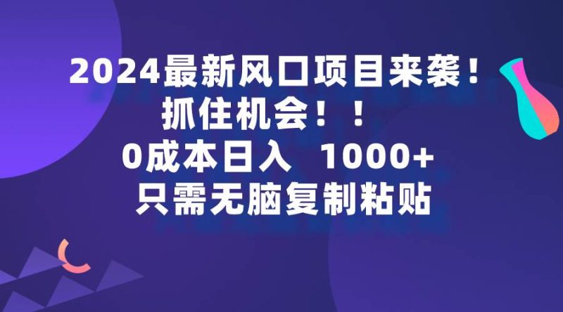 2024最新风口项目来袭，抓住机会，0成本一部手机日入1000+，只需无脑复…-58创网