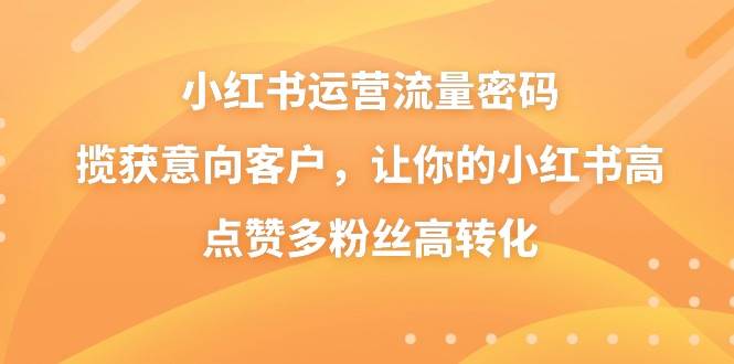 小红书运营流量密码，揽获意向客户，让你的小红书高点赞多粉丝高转化-58创网