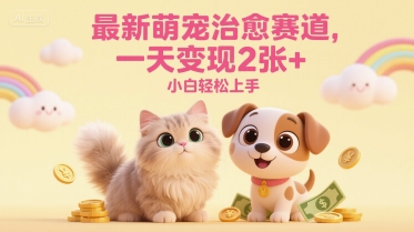 最新萌宠治愈赛道,一天变现2张+,小白轻松上手-申水仓