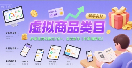 虚拟商品类目，多渠道变现稳定5张+，适合新手【附渠道教程】-申水仓
