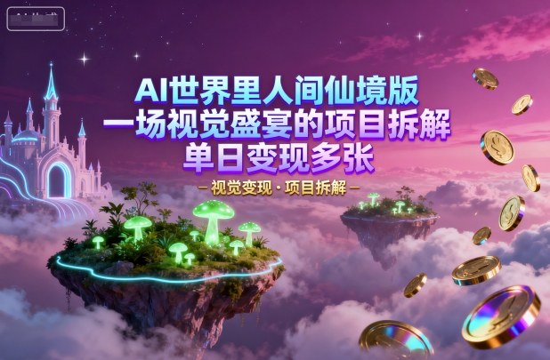AI世界里人间仙境版,一场视觉盛宴的项目拆解,单日变现多张-申水仓