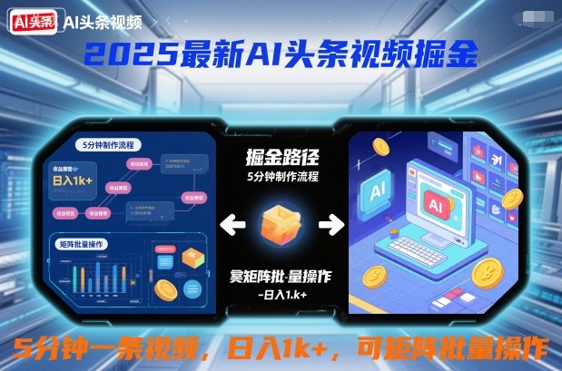 2025最新AI头条视频掘金，5分钟一条视频，日入1k＋，可矩阵批量操作-申水仓