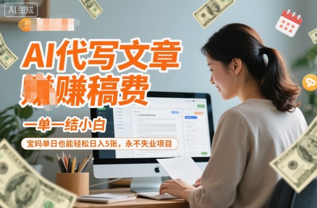 AI代写文章賺稿费,一单一结小白,宝妈单日也能轻松日入5张,永不失业项目-申水仓