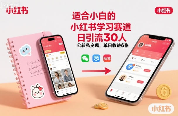 适合小白的小红书学习赛道,日引流30人,公转私变现,单日收益6张-申水仓