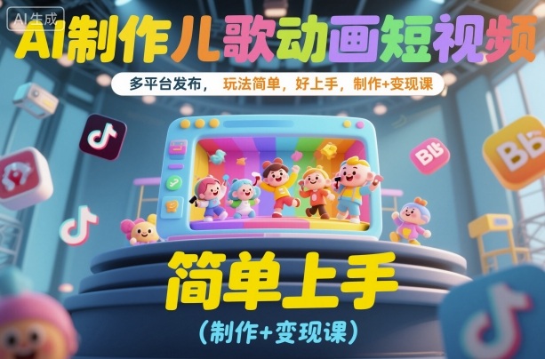 AI制作儿歌动画短视频，多平台发布，玩法简单，好上手，制作+变现课-申水仓