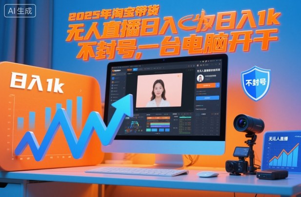 2025年淘宝带货，无人直播日入1k，不封号，一台电脑开干-申水仓