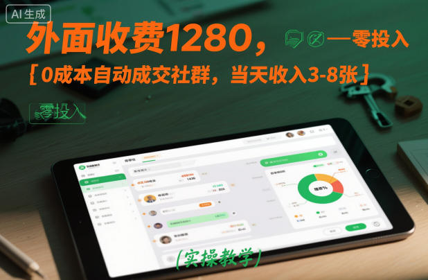 外面收费1280，0成本自动成交社群，当天收入3-8张【实操教学】-申水仓