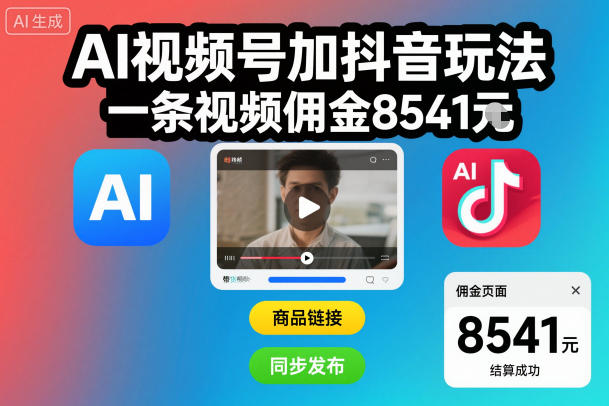 AI视频号加抖音玩法，一条视频佣金8541米-申水仓