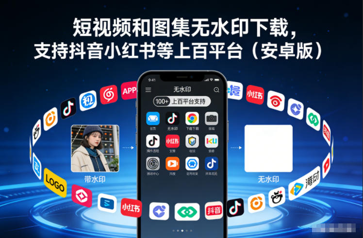 短视频和图集无水印下载，支持抖音小红书等上百平台（安卓版）-58创客